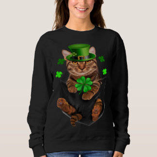 Sweatshirt Cute Tiger Cat Leprechaun in Pocket St Patrick s D