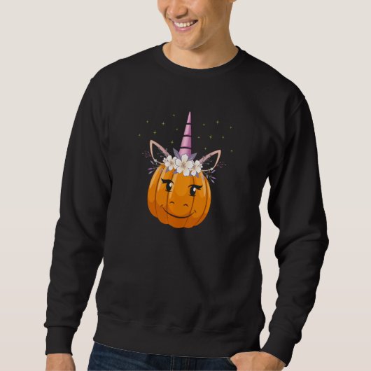 Sweatshirt Cute Unicorn Citrouille Halloween Thanksgiving Fal (Devant)