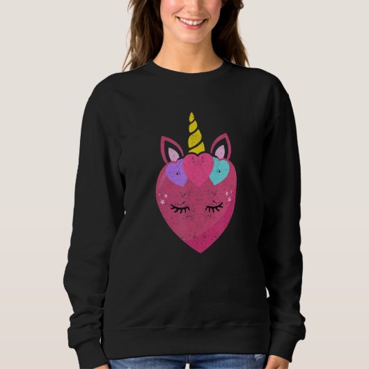 Sweatshirt Cute Unicorn Heart Valentines Day Unicorns  Couple (Devant)