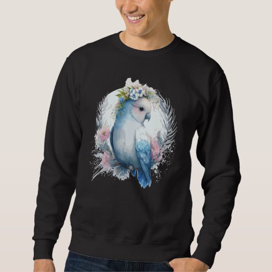 Sweatshirt Cute Watercolor Lovebird Bird Flower Crown Pet Bir (Devant)