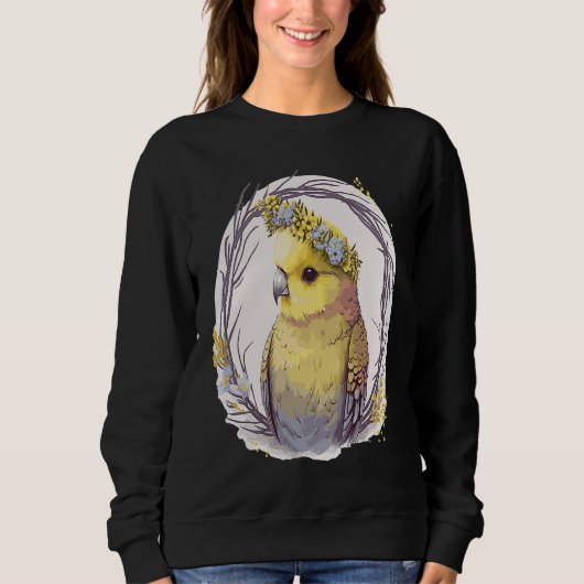 Sweatshirt Cute Yellow Budgie Parakeet Bird Flower Crown Pet  (Devant)