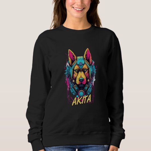 Sweatshirt Cyberpunk Akita Futuristic Akita Dog (Devant)