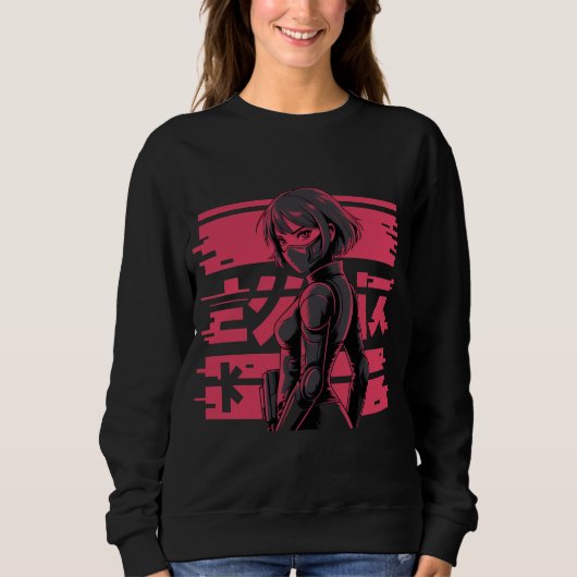 Sweatshirt Cyberpunk Anime Glitch Art Android Girl Cyberpunk  (Devant)