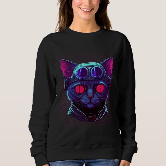 Sweatshirt Cyberpunk Cat Kitty Cyber Punker (Devant)