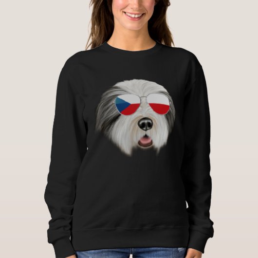 Sweatshirt Czech Flag Bearded Collie Dog Czech Republic Pocke (Devant)