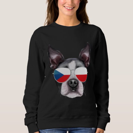 Sweatshirt Czech Flag Boston Terrier Dog Czech Republic Pocke (Devant)