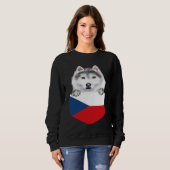 Sweatshirt Czech Republic Flag Siberian Husky Dog In Pocket (Devant entier)