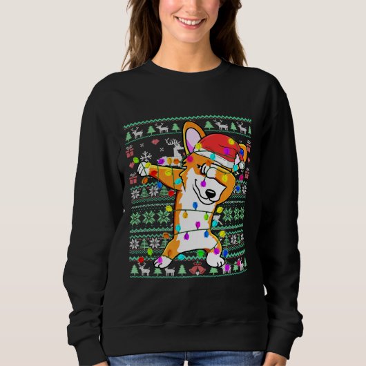 Sweatshirt Dabbing Corgi Fairy Lights Ugly Christmas Sweater (Devant)