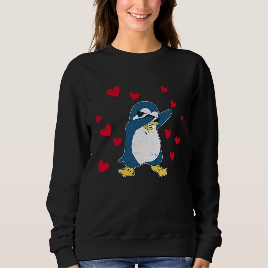 Sweatshirt Dabbing Penguin Heart Valentine's Day Zoo Animal B (Devant)