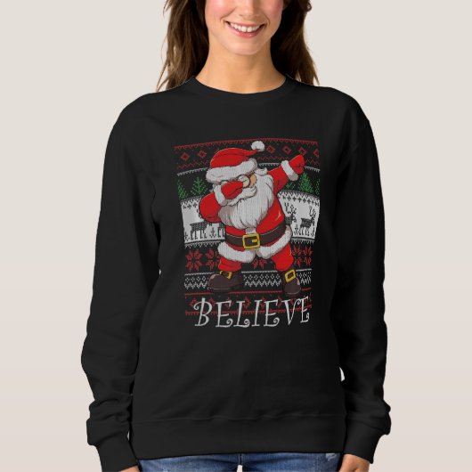 Sweatshirt Dabbing Père Noël Dans Les Lunettes Croient Noël l (Devant)