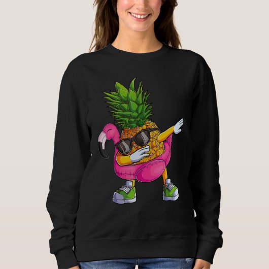 Sweatshirt Dabbing Pineapple Flamingo Tropical aloha Beach Ha (Devant)