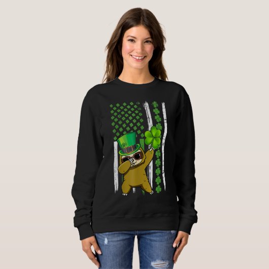 Sweatshirt Dabbing Shamrock Drapeau américain St patrick D (Devant entier)