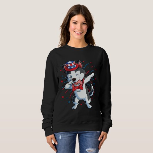 Sweatshirt Dabbing Siberian Husky 4th of July Boys Kids Ameri (Devant entier)