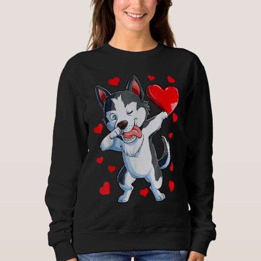 Sweatshirt Dabbing Siberian Husky Heart Valentines Day Boys L (Devant)