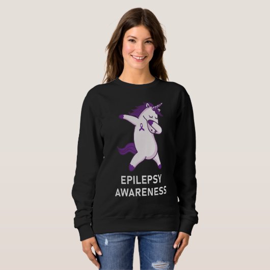 Sweatshirt Dabbing Unicorn Epilepsy Awareness Ribbon (Devant entier)