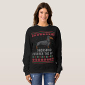 Sweatshirt Dachshund À Travers Le Chandail De Noël Laide Neig (Devant entier)