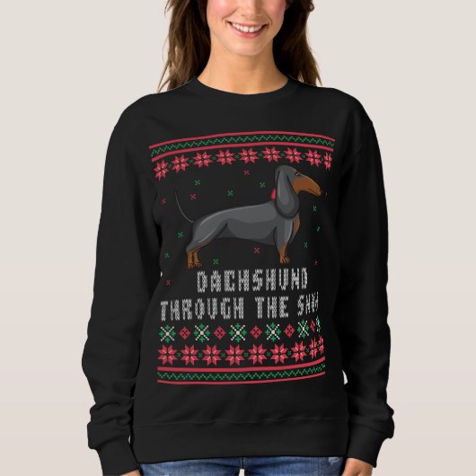 Sweatshirt Dachshund À Travers Le Chandail De Noël Laide Neig (Devant)