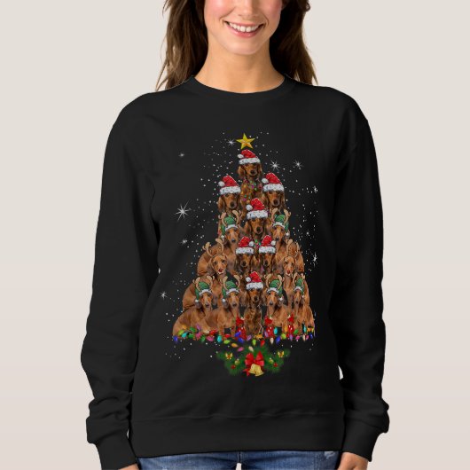 Sweatshirt Dachshund Arbre de Noël Chien Xmas feux Pyjamas F (Devant)