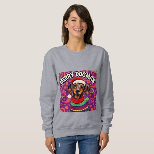 Sweatshirt Dachshund Merry Dogmas (Devant entier)