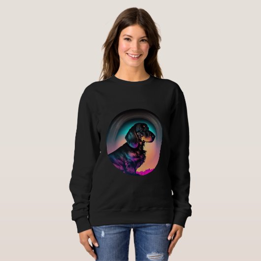 Sweatshirt Dachshund Synthwave 80s Retrowave Aesthetic (Devant entier)