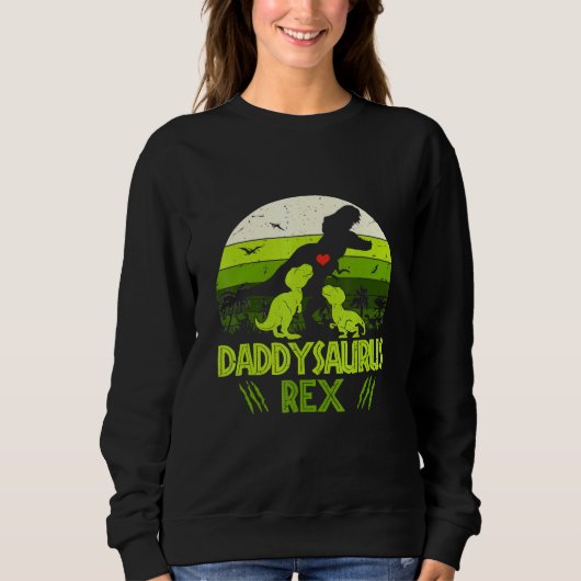 Sweatshirt Daddysaurus Rex 2 Enfants Dinosaure Coucher De Sol (Devant)