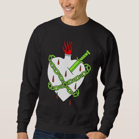 Sweatshirt Dagger Planté Dans Le Coeur Blanc Avec Une Flamme  (Devant)
