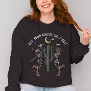 Sweatshirt Dancing Skeleton Boot Scooter Western Halloween