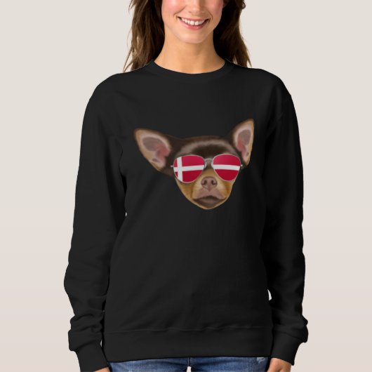 Sweatshirt Danish Flag Brown Chihuahua Dog Denmark Pocket (Devant)