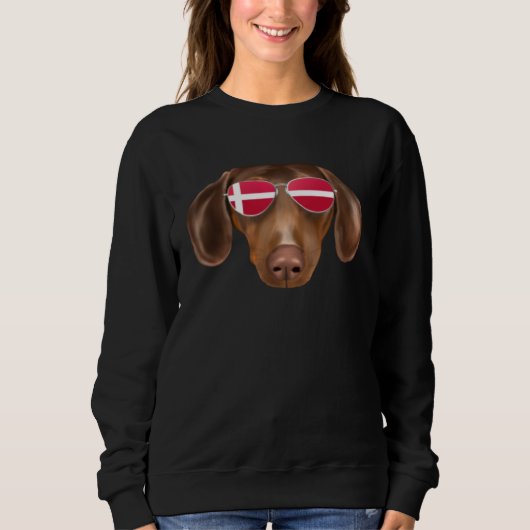 Sweatshirt Danish Flag Brown Dachshund Dog Denmark Pocket (Devant)