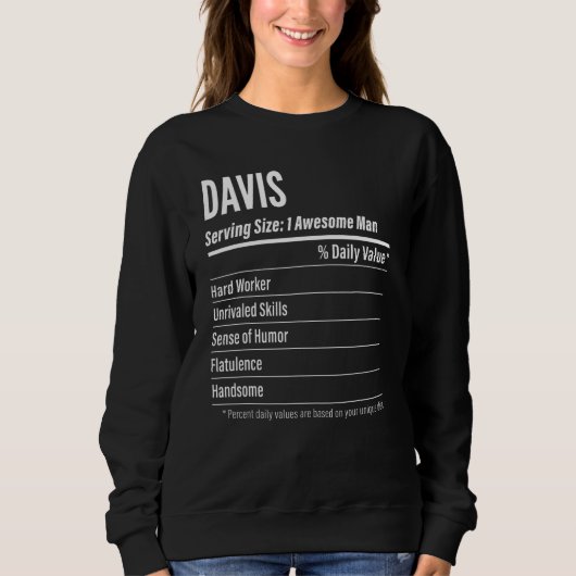 Sweatshirt Davis Taille de portion Nutrition Étiquette Calori (Devant)