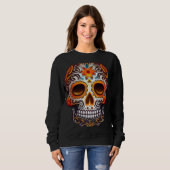 Sweatshirt Day Of Dead Sugar Skull Floral Skeleton Head Bone  (Devant entier)
