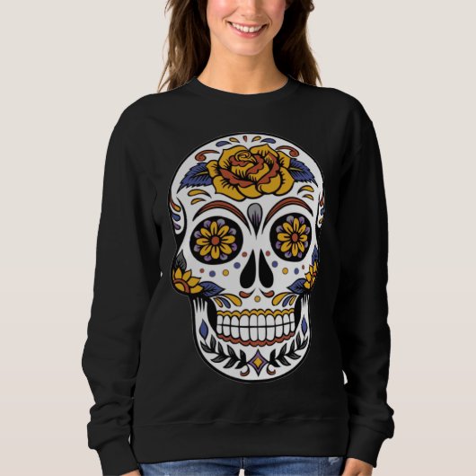 Sweatshirt Day of the Dead Dia De Muertos flower sugar Skull (Devant)