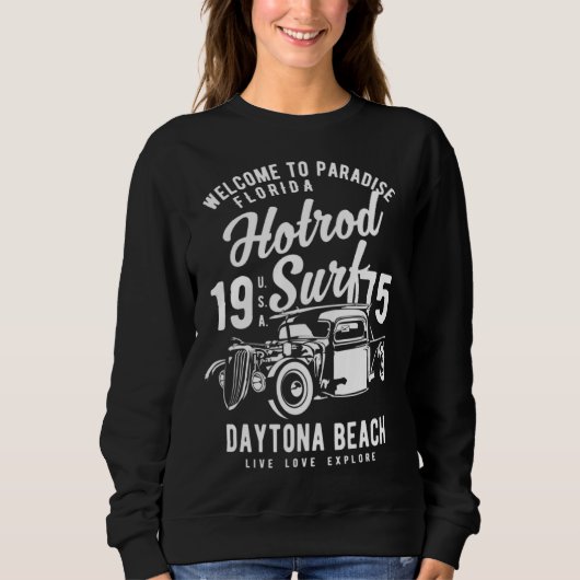 Sweatshirt Daytona Beach Florida Retro Hotrod Surf  13 (Devant)