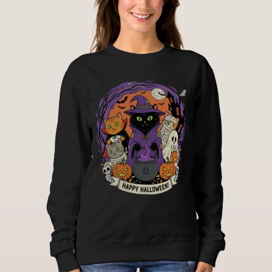 Sweatshirt de chats d'Halloween pour Amoureux de l (Devant)