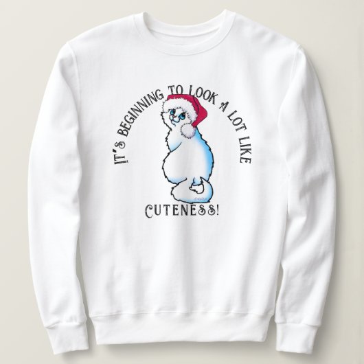 Sweatshirt de Noël KiniArt White Cat (Design devant)