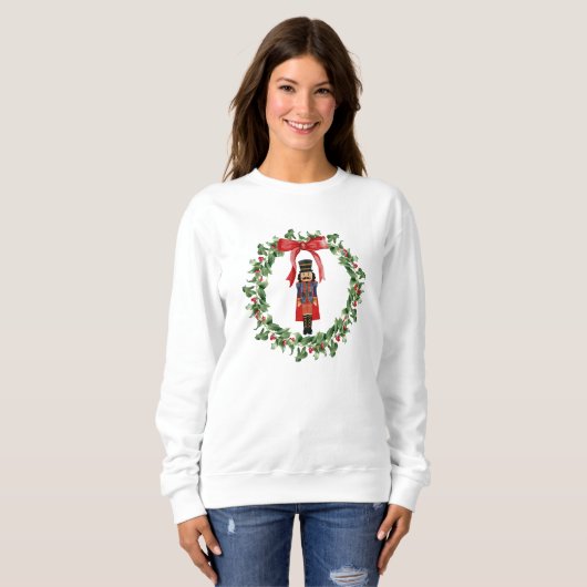 Sweatshirt de Noël Red Bow Wreath & Nutcracker (Devant entier)
