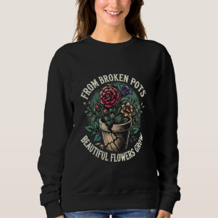 Sweatshirt De Pots Cassés De Belles Fleurs Croissent Emo