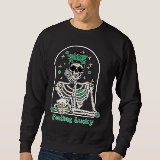 Sweatshirt Dead Inside Feeling Lucky Skeleton Shamrocks Patri (Devant)