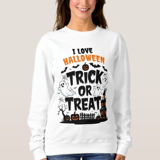 Sweatshirt Décor éffrayant et friandises d'Halloween amusante (Devant)