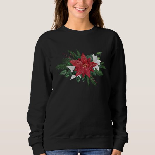 Sweatshirt Decorative Poinsettia Traditional Red Christmas Fl (Devant)