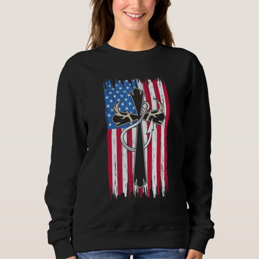 Sweatshirt Deer Hunting Hunter  Us Flag Deer Hunting & Fishin (Devant)