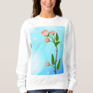 Sweatshirt Dégradé du ciel bleu avec branche de ressort fleur