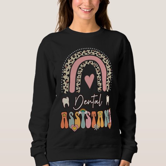 Sweatshirt Dental Assistant Groovy Retro Vintage Rainbow Cute (Devant)