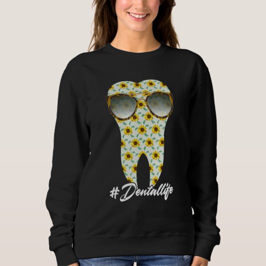 Sweatshirt Dental Life Tooth Sunflower Leopard Dentist Dental (Devant)