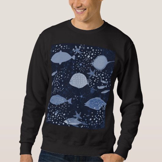 Sweatshirt Des poissons endormis monochromes, motif foncé. (Devant)