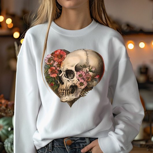 Sweatshirt Design cardiaque du crâne floral