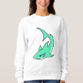 Sweatshirt dessin souriant requin menthe bleu vert océan anim (Devant)