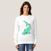 Sweatshirt dessin souriant requin menthe bleu vert océan anim (Devant entier)