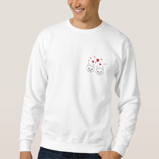 Sweatshirt Deux chats blancs mignons avec les coeurs rouges (Devant)