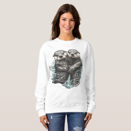 Sweatshirt Deux loutre mignons dans l'eau (Devant entier)